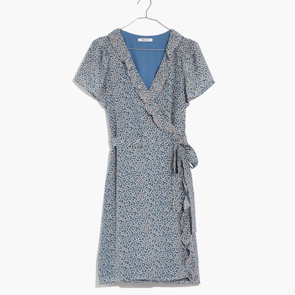 Madewell Silk Ruffle-Edge Wrap Dress in Bitsy Floral